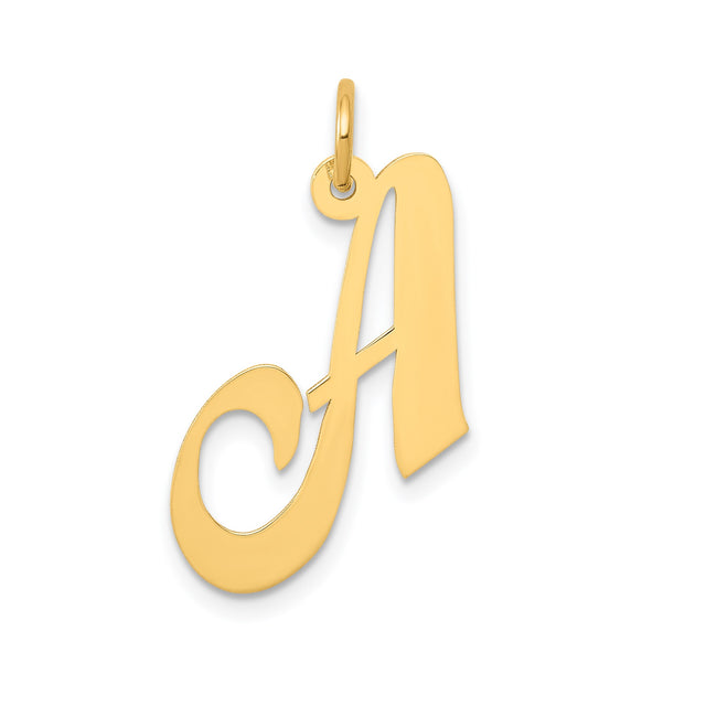 14k Yellow Gold Script Letter A Pendant, Polished Cursive Initial Charm for Women