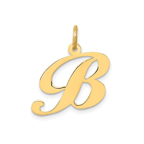 14k Yellow Gold Initial B Pendant, Script Letter Charm in Cursive Design for Women