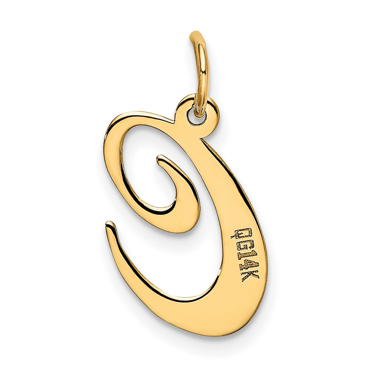 14k Yellow Gold Script Letter C Pendant, Polished Cursive Initial Charm for Women