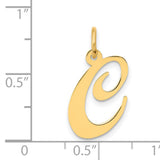 14k Yellow Gold Script Letter C Pendant, Polished Cursive Initial Charm for Women