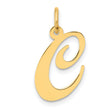14k Yellow Gold Script Letter C Pendant, Polished Cursive Initial Charm for Women