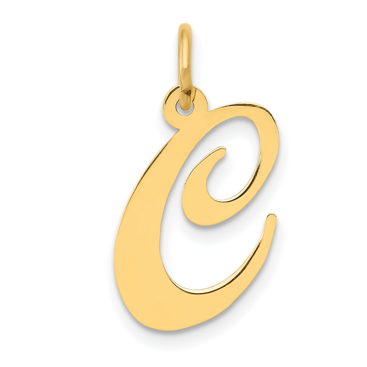 14k Yellow Gold Script Letter C Pendant, Polished Cursive Initial Charm for Women