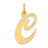14k Yellow Gold Script Letter C Pendant, Polished Cursive Initial Charm for Women