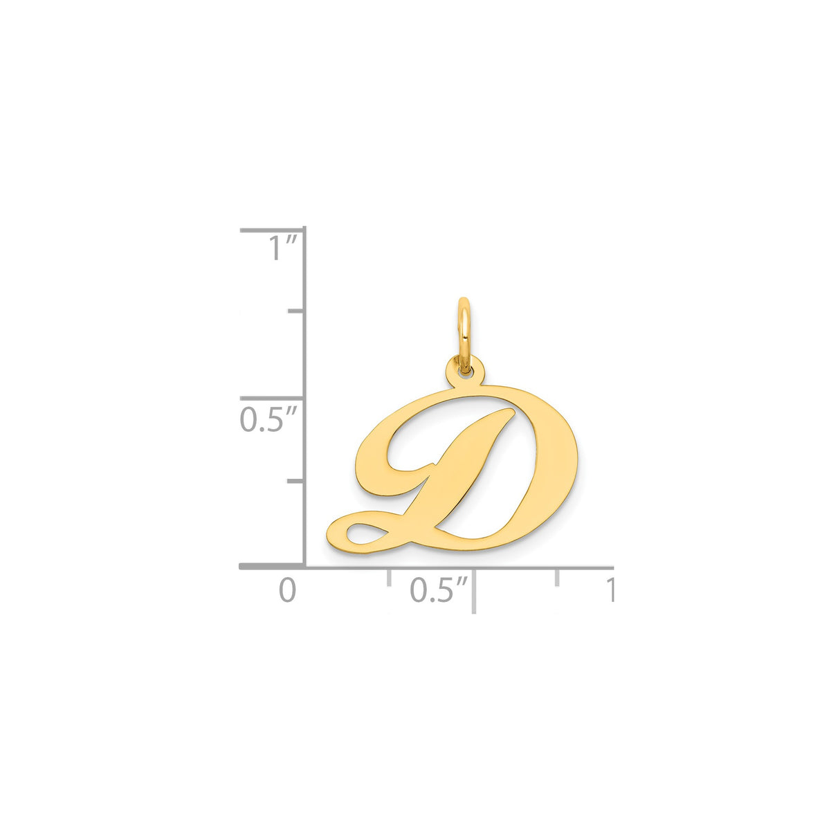 14k Yellow Gold Script Initial D Pendant, Polished Cursive Letter Charm for Women