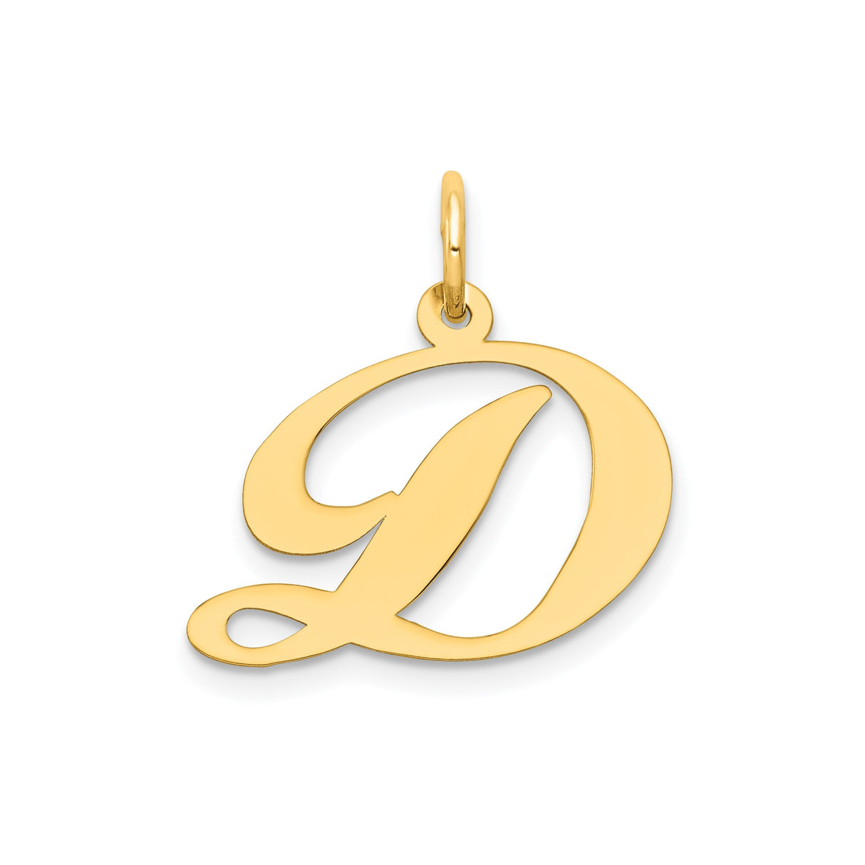 14k Yellow Gold Script Initial D Pendant, Polished Cursive Letter Charm for Women