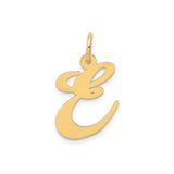 14k Yellow Gold Pendant Charm, Script Letter E Uppercase Initial Design for Women