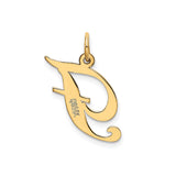 14k Yellow Gold Script F Pendant, Polished Cursive Initial Charm for Women