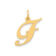 14k Yellow Gold Script F Pendant, Polished Cursive Initial Charm for Women