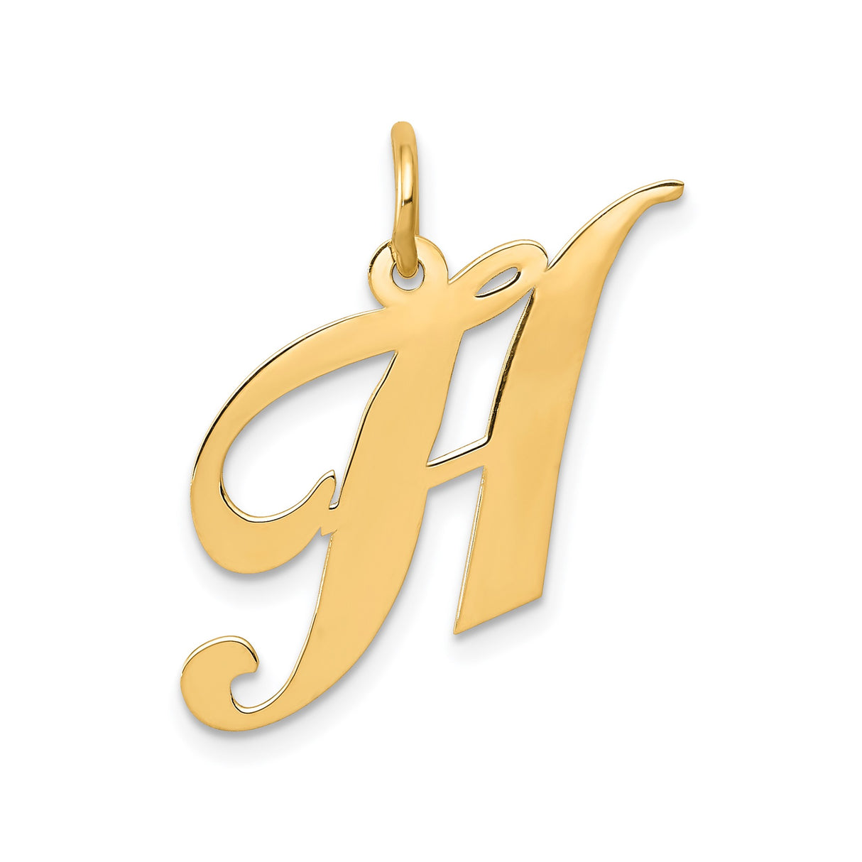 14k Yellow Gold Pendant, Cursive Letter H Script Initial Charm for Women or Unisex Wearers