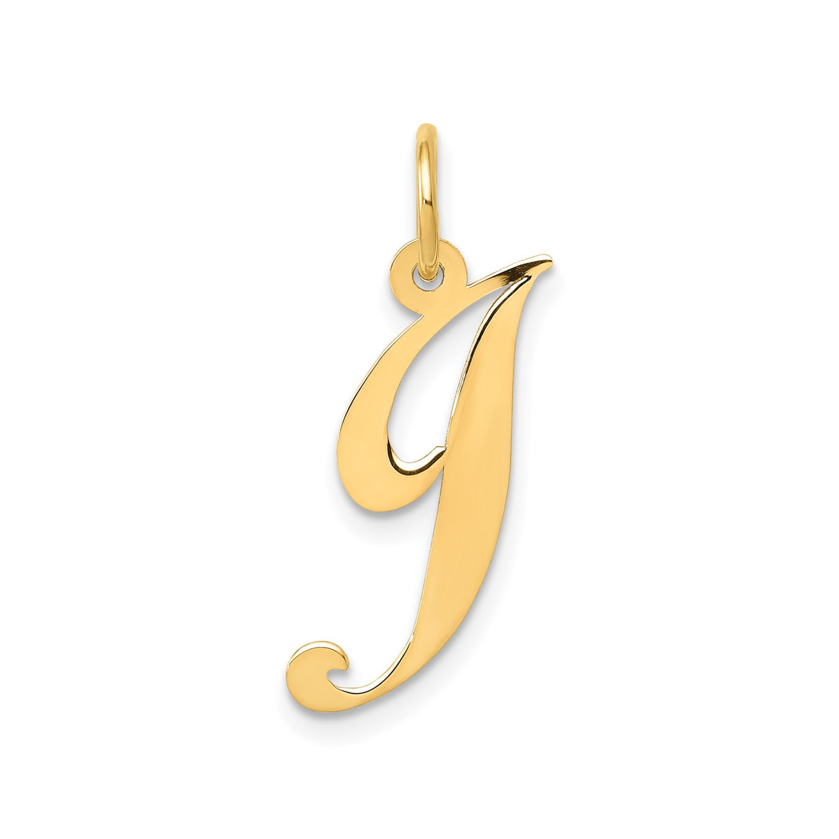14k Yellow Gold Script Initial J Pendant, Cursive Letter Charm for Women or Unisex Wear