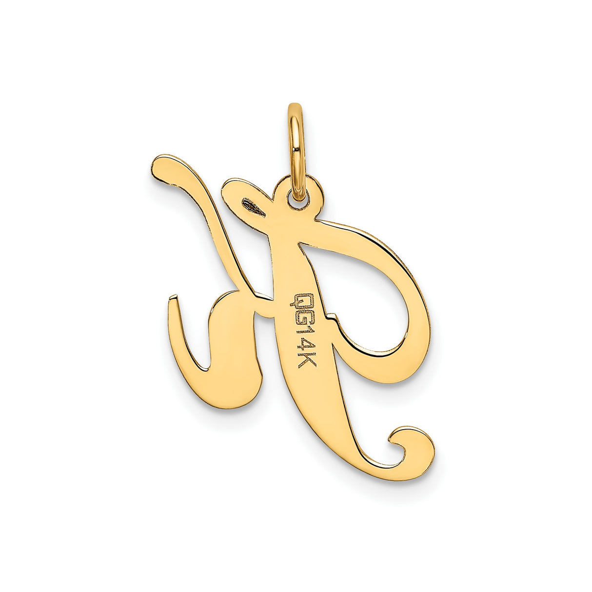 14k Yellow Gold Script Letter K Pendant, Dainty Alphabet Initial Charm for Women