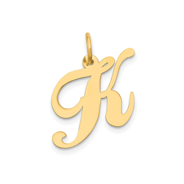 14k Yellow Gold Script Letter K Pendant, Dainty Alphabet Initial Charm for Women