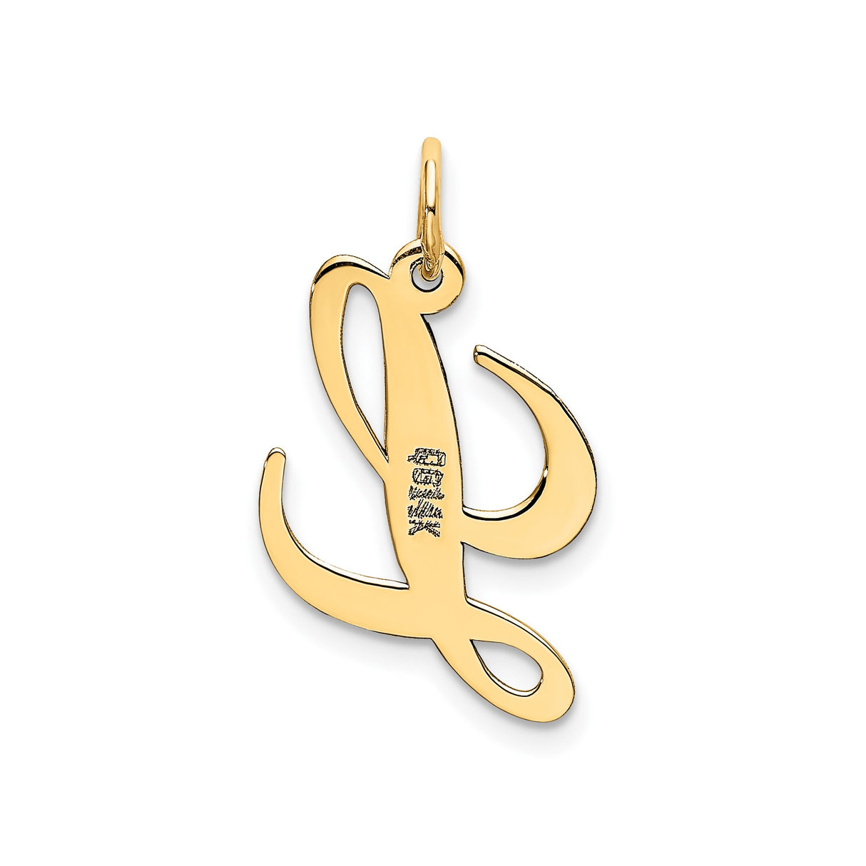 14k Yellow Gold Script Initial Letter L Pendant Charm, Polished Monogram Jewelry
