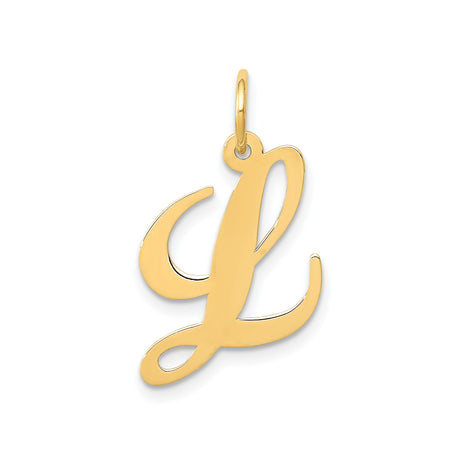 14k Yellow Gold Script Initial Letter L Pendant Charm, Polished Monogram Jewelry