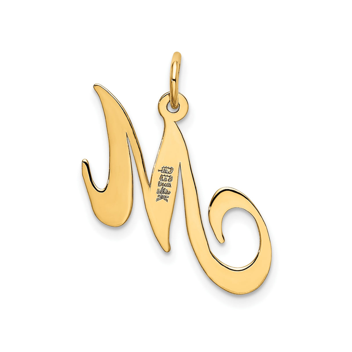 14k Yellow Gold Script Initial M Pendant, Cursive Alphabet Letter Charm for Women