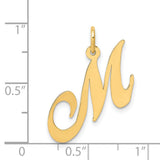 14k Yellow Gold Script Initial M Pendant, Cursive Alphabet Letter Charm for Women