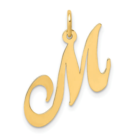 14k Yellow Gold Script Initial M Pendant, Cursive Alphabet Letter Charm for Women
