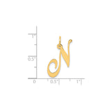 14k Yellow Gold Script Letter N Pendant, Uppercase Initial Charm for Women