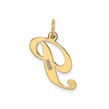 14k Yellow Gold Script Initial P Pendant Charm, Cursive Letter Monogram Jewelry for Women