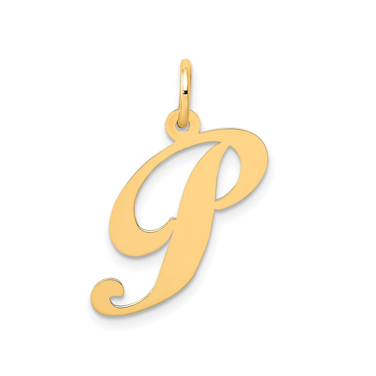 14k Yellow Gold Script Initial P Pendant Charm, Cursive Letter Monogram Jewelry for Women