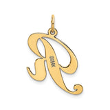 14k Yellow Gold Letter R Pendant, Polished Script Initial Charm for Women