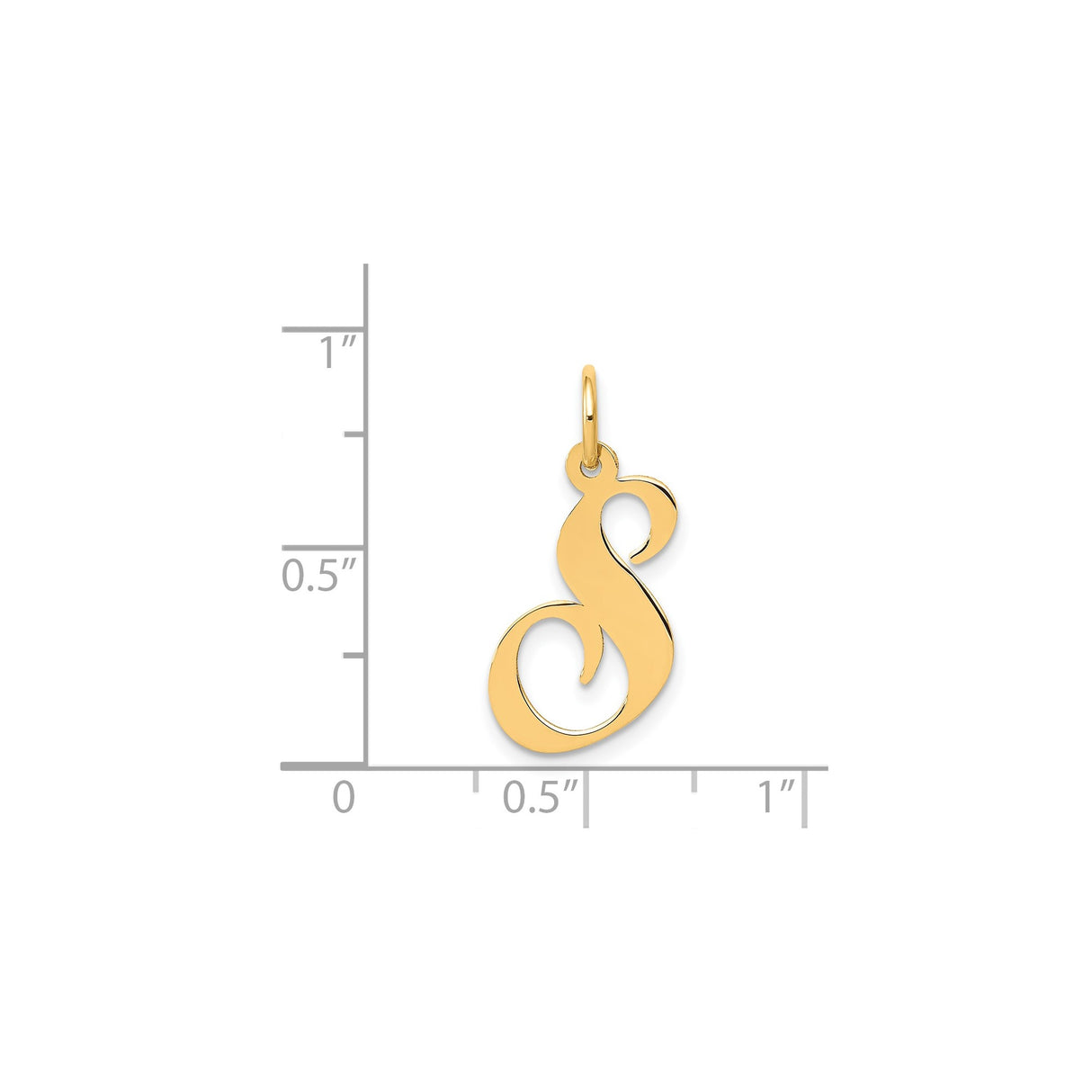 14k Yellow Gold Script Initial S Pendant Charm, Polished Cursive Letter Jewelry for Women