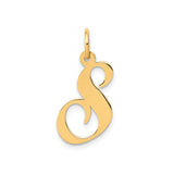 14k Yellow Gold Script Initial S Pendant Charm, Polished Cursive Letter Jewelry for Women