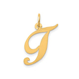 14k Yellow Gold Script Letter J Pendant Charm, Polished Uppercase Monogram Jewelry for Women