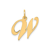 14k Yellow Gold Script Letter W Pendant, Cursive Initial Charm for Women