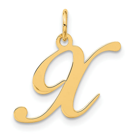 14k Yellow Gold Initial X Pendant, Script Letter Charm, Monogram Jewelry for Women