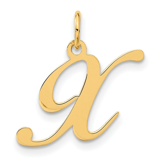 14k Yellow Gold Initial X Pendant, Script Letter Charm, Monogram Jewelry for Women