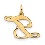 14k Yellow Gold Initial F Pendant Charm, Polished Cursive Letter Design for Women