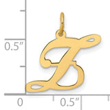 14k Yellow Gold Initial F Pendant Charm, Polished Cursive Letter Design for Women
