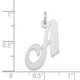 Medium Fancy Script Upper Case Letter A Initial Charm Pendant in Real 14k White Gold