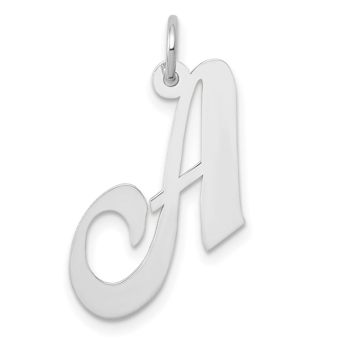 Medium Fancy Script Upper Case Letter A Initial Charm Pendant in Real 14k White Gold