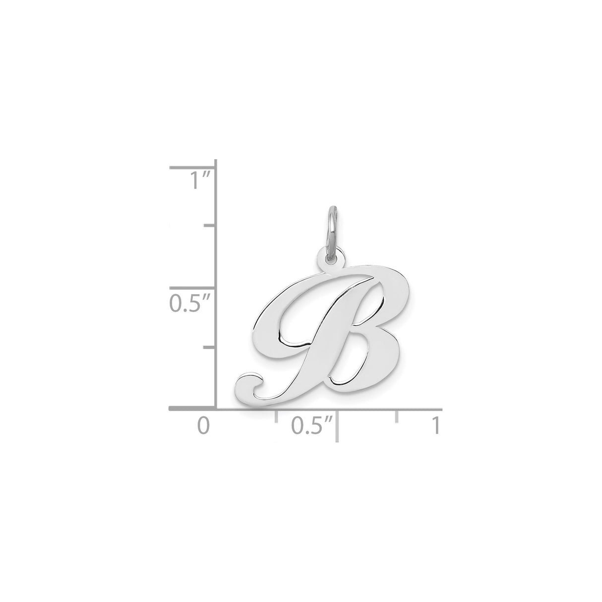 14k White Gold Initial Pendant, Script Letter B Charm in Cursive Design for Women