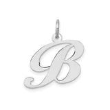 14k White Gold Initial Pendant, Script Letter B Charm in Cursive Design for Women