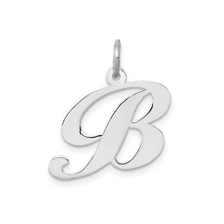 14k White Gold Initial Pendant, Script Letter B Charm in Cursive Design for Women