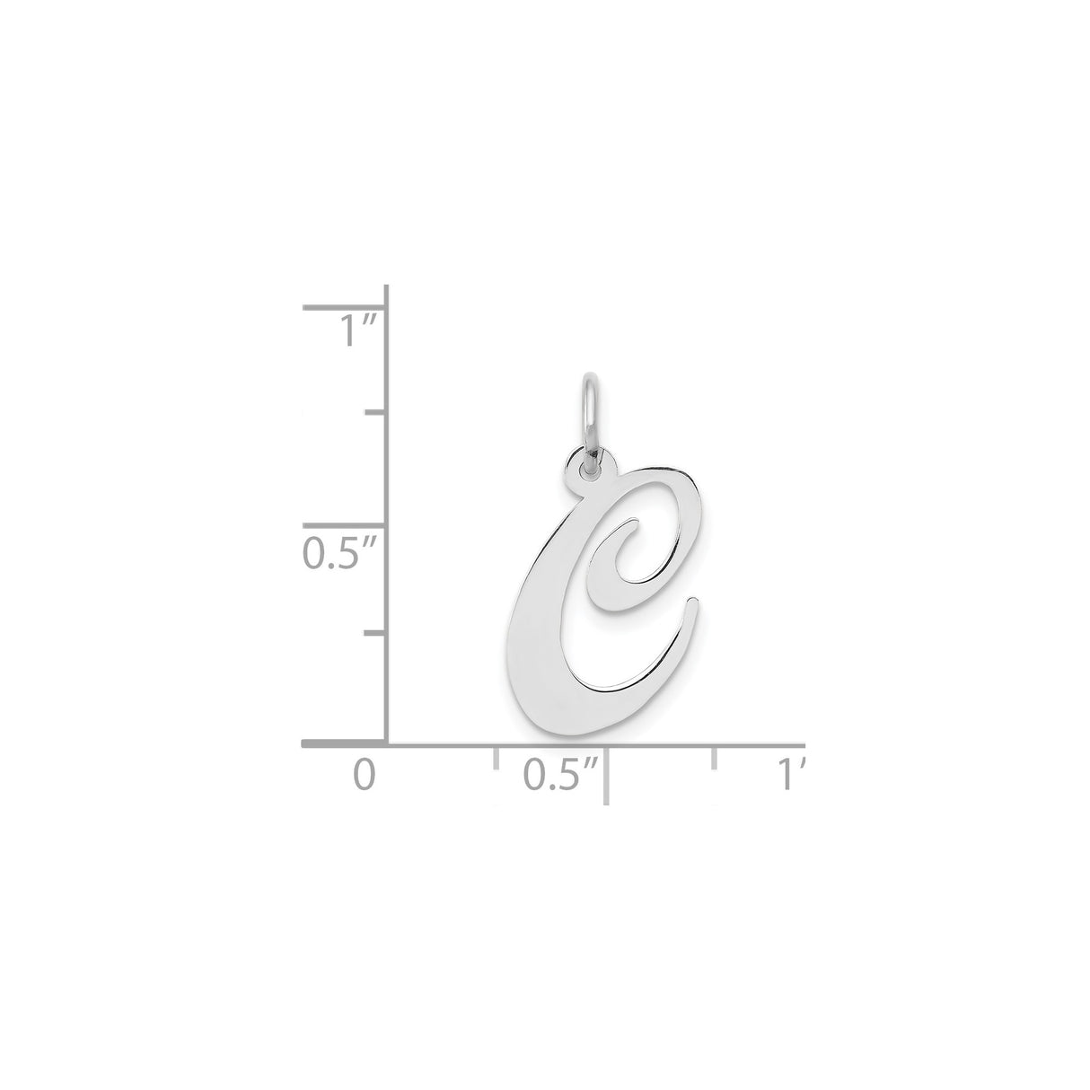 14k White Gold Script Letter C Pendant Charm , Polished Uppercase Initial Jewelry for Women
