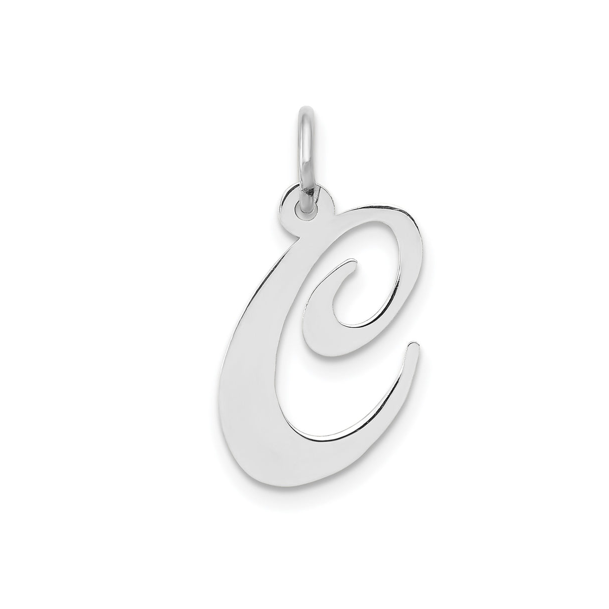 14k White Gold Script Letter C Pendant Charm , Polished Uppercase Initial Jewelry for Women