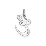 14k White Gold Cursive Initial E Pendant Charm, Polished Script Letter Jewelry for Women