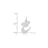 14k White Gold Cursive Initial E Pendant Charm, Polished Script Letter Jewelry for Women