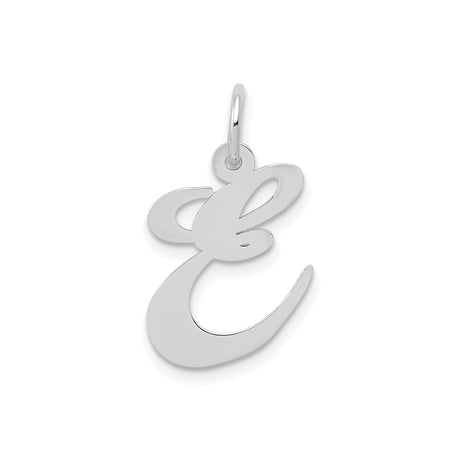 14k White Gold Cursive Initial E Pendant Charm, Polished Script Letter Jewelry for Women