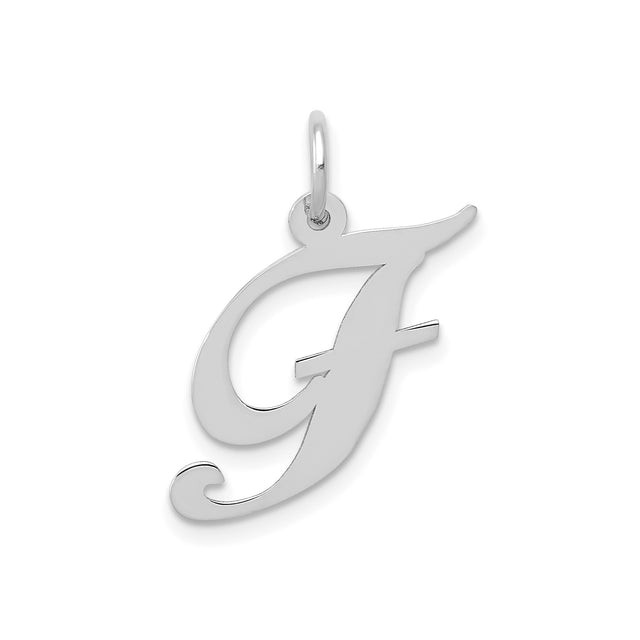 14k White Gold Script Initial F Pendant, Cursive Letter Charm for Women