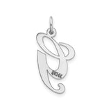 14k White Gold Letter G Pendant, Script Initial Charm with Polished Finish for Women