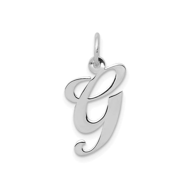 14k White Gold Letter G Pendant, Script Initial Charm with Polished Finish for Women