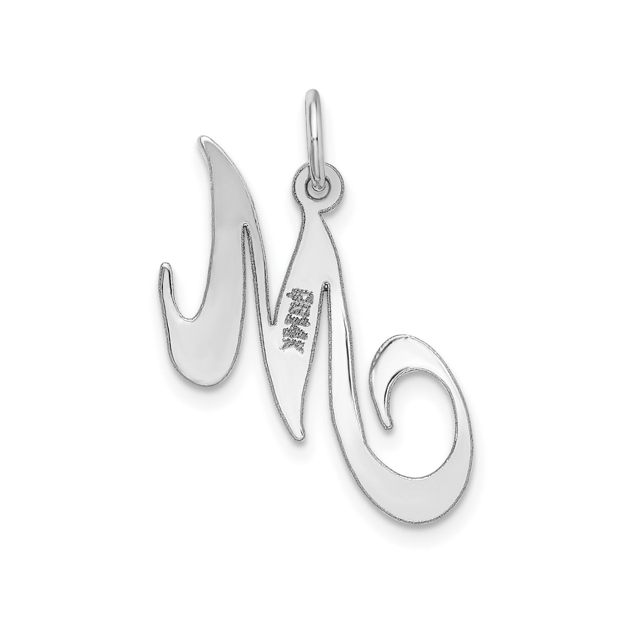 14k White Gold Script Letter M Pendant, Polished Initial Charm for Women