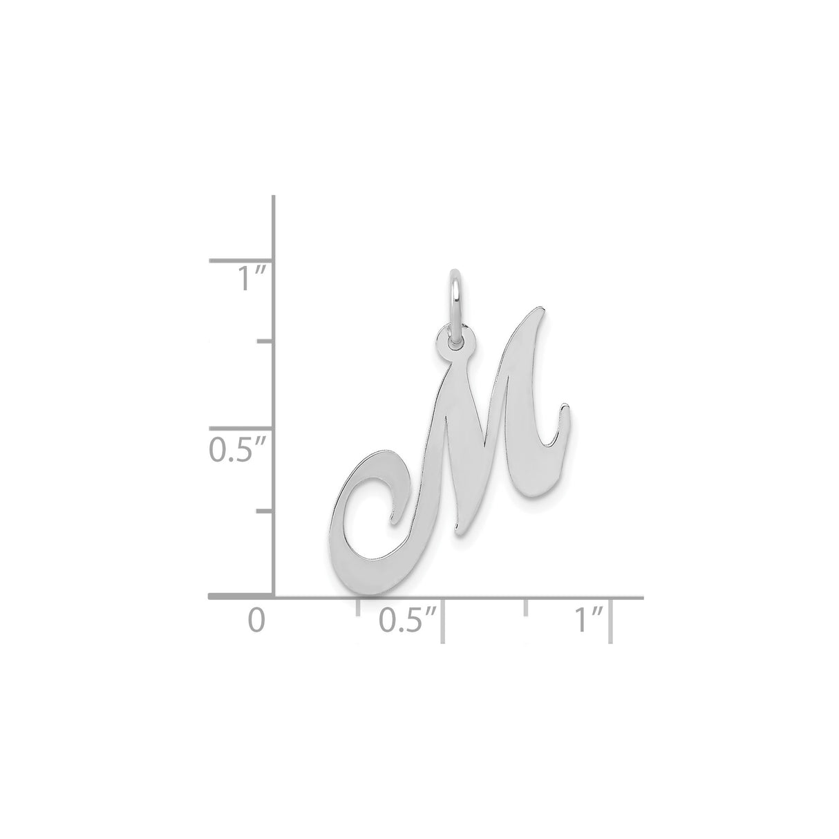 14k White Gold Script Letter M Pendant, Polished Initial Charm for Women