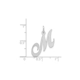 14k White Gold Script Letter M Pendant, Polished Initial Charm for Women