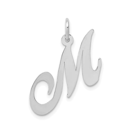 14k White Gold Script Letter M Pendant, Polished Initial Charm for Women